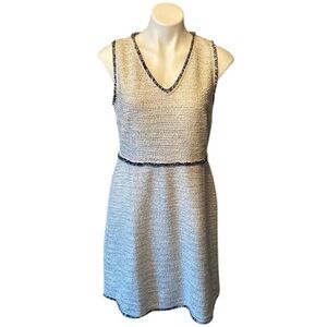 LOFT Women's White & Navy Blue V Neck Sleeveless Above Knee Sheath Size 10